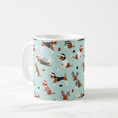 Mok kerstbeagles blauw koffie (Voorkant links)