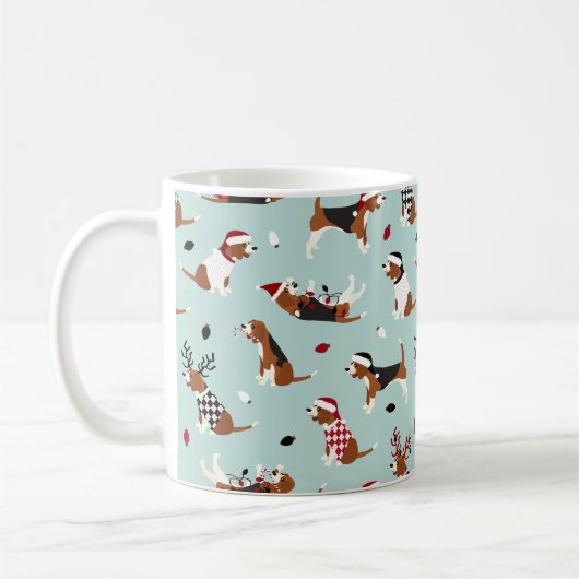 Mok kerstbeagles blauw koffie (Links)