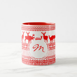 Mok kerstrein Deer Lapland Pattern Monogram 2