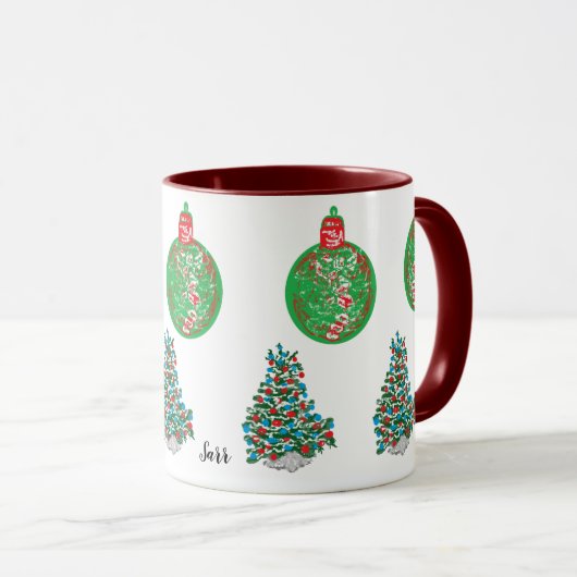 Mok: kerstsieraden en kerstbomen mok (Voorkant rechts)