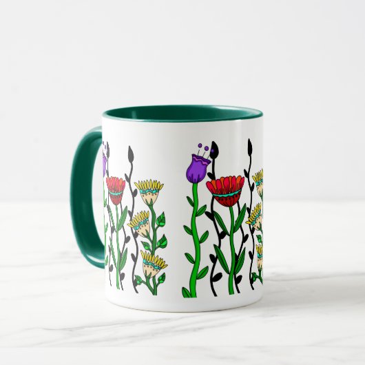 Mok kleurrijke witte bloemen (Voorkant links)