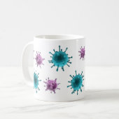 Mok koffie - Griepvirus (paars/blauw op wit) (Voorkant links)