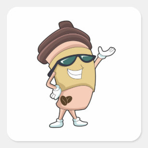 Mok koffie met zonnebrillen vierkante sticker
