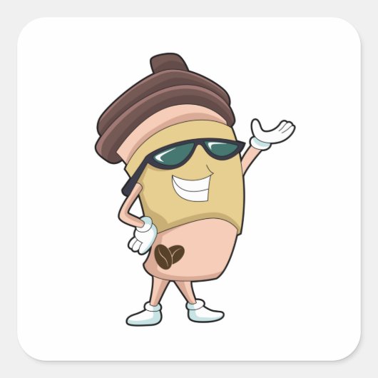 Mok koffie met zonnebrillen vierkante sticker (Voorkant)