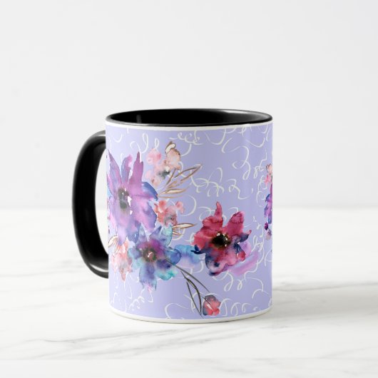 Mok koffie: Mok paarse bloemen Omhulling (Voorkant links)