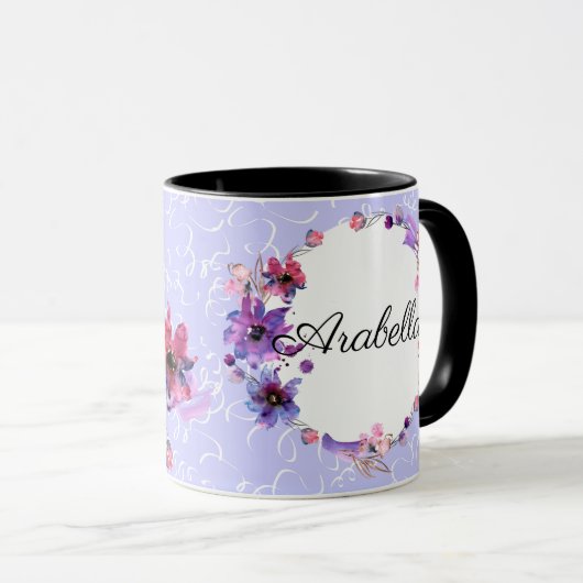 Mok koffie: Mok paarse bloemen Omhulling (Voorkant rechts)