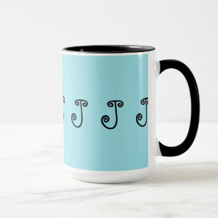 Mok, koffie, thee, turkooizen, zwart, initiaal "J" Mok