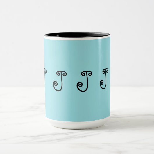 Mok, koffie, thee, turkooizen, zwart, initiaal "J" Mok (Midden)