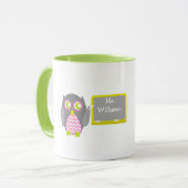 Mok leraar - Roze Chevron Gray Owl op het Chalkboa (Voorkant links)