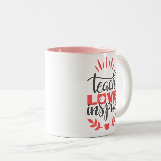 Mok leraar - Teach Love Inspire - Pink Love Mok (Voorkant rechts)