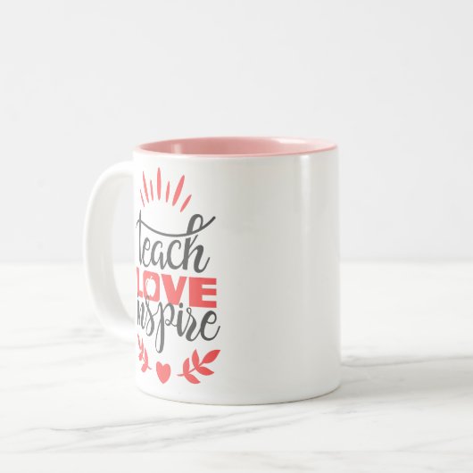 Mok leraar - Teach Love Inspire - Pink Love Mok (Voorkant links)