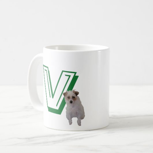 Mok - Letter V met Dog en Naam (Voorkant links)