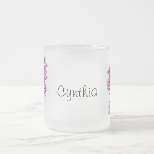 Mok - Lila bloemen met naam (Center)