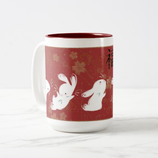 Mok Lucky Bunnies (rood) (Voorkant links)