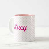 mok LUCY roze polka dot girly personalize (Voorkant links)