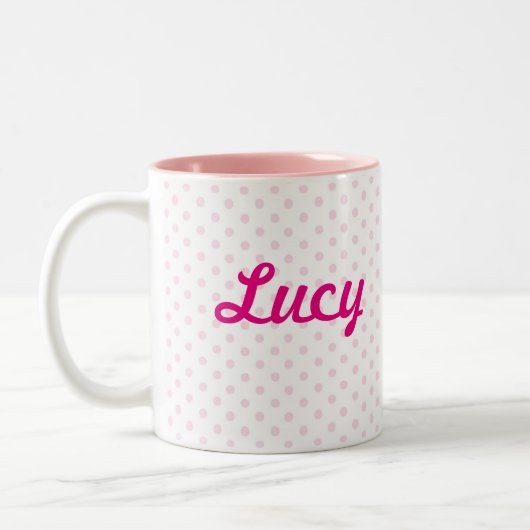 mok LUCY roze polka dot girly personalize (Links)