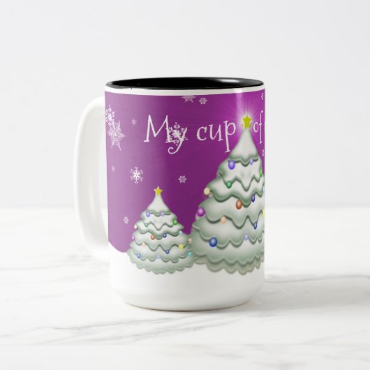 Mok magenta Snowy kerstboom (Voorkant links)