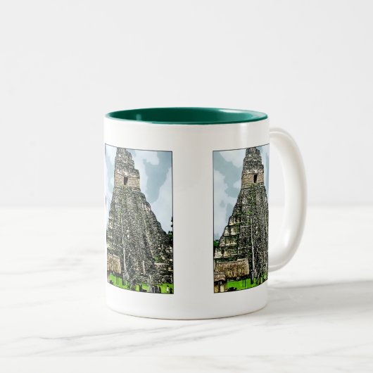 Mok: Mayantempel in Tikal, Guatemala Tweekleurige Koffiemok (Voorkant rechts)