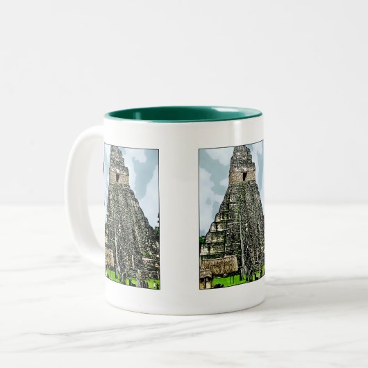Mok: Mayantempel in Tikal, Guatemala Tweekleurige Koffiemok (Voorkant links)