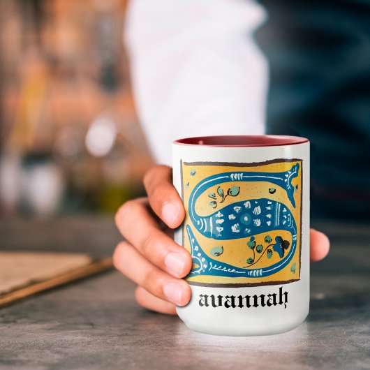 Mok medieval Floral Illuminated Letter S Monogram