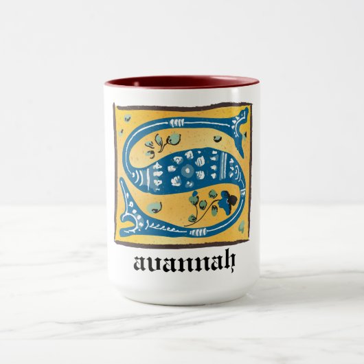 Mok medieval Floral Illuminated Letter S Monogram (Midden)