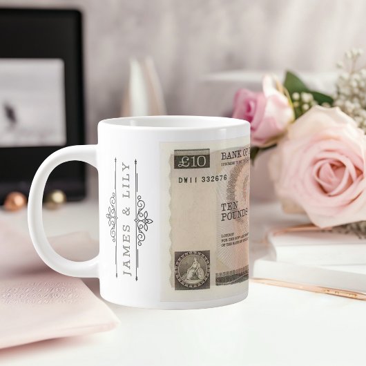 Mok met 1975 £ 10 Note Afbeelding | Queen Elizabet