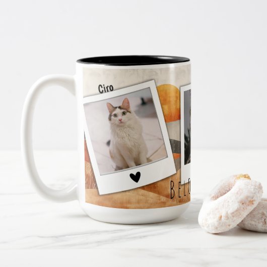 Mok met 3 foto's en aanpasbare tekst (Met donut)