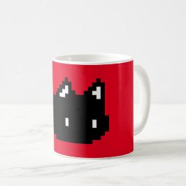 mok met 8-bits zwarte kat rode koffie