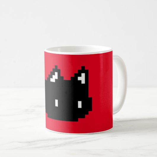 mok met 8-bits zwarte kat rode koffie (Voorkant rechts)