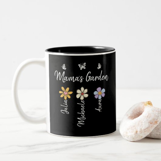 Mok met Aangepaste Geboortebloem en Namen, Cadeau (Met donut)
