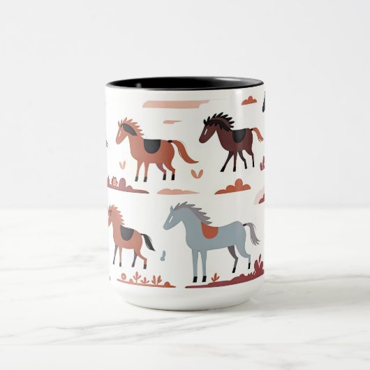 Mok met abstracte kunst en paarden. (Midden)
