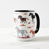 Mok met abstracte kunst en paarden. (Voorkant rechts)