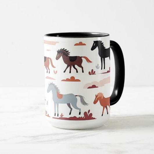 Mok met abstracte kunst en paarden. (Voorkant rechts)