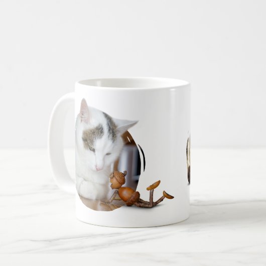 Mok met acorn elf en zijn kattenvrienden (Voorkant links)