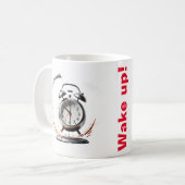 Mok met bellende wekker en schattig kind (Voorkant links)