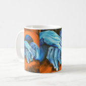 Mok met blauwe handen kunst designer (Voorkant links)