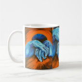 Mok met blauwe handen kunst designer (Links)