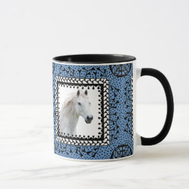Mok met blauwe omlijnde paarden