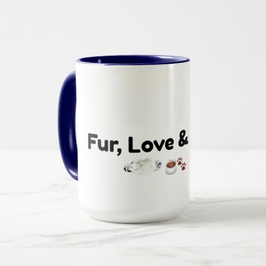 Mok met bont, liefde en koffie - Grappige honden-  (Voorkant links)