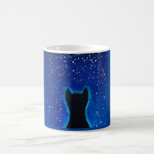 Mok met Cat Silhouete onder Starry Sky