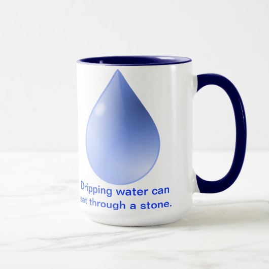Mok met Chinees spreekwoord over persistentie. (Rechts)