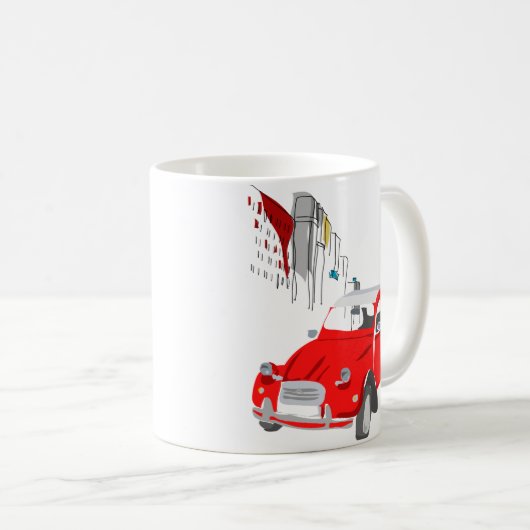 Mok met  Citroen 2CV-auto in rood (Voorkant rechts)