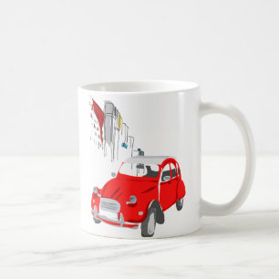 Mok met  Citroen 2CV-auto in rood