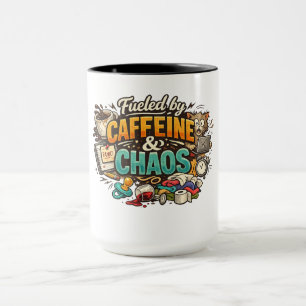 Mok met de tekst 'Aangedreven door cafeïne en chao