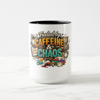 Mok met de tekst 'Aangedreven door cafeïne en chao