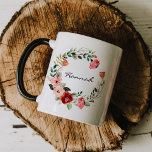 Mok met eigen naam | Persoonlijke sjabloon mokken<br><div class="desc">Aanpasbaar met je eigen naam of tekst. Kenmerken roze en rode waterverf bloemen.</div>