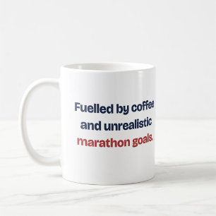 Mok met 'Gedreven door koffie' voor een marathonlo