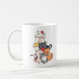 Mok met gestapelde cartoonkatten