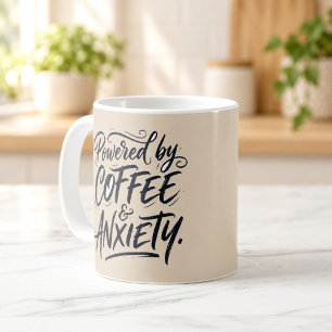 Mok met grappig opschrift: Aangedreven door koffie