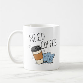 Mok met grappige reisquote over koffie nodig
